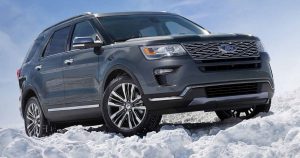 The 2018 Ford Explorer parked in the snow